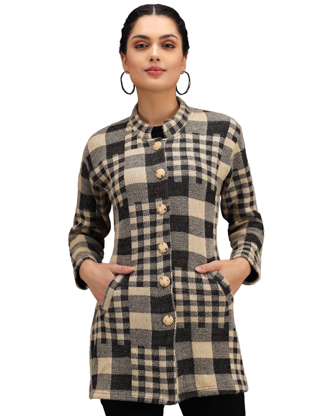ewools Women's Wool Blend Banded Collar Cardigan-picture-2