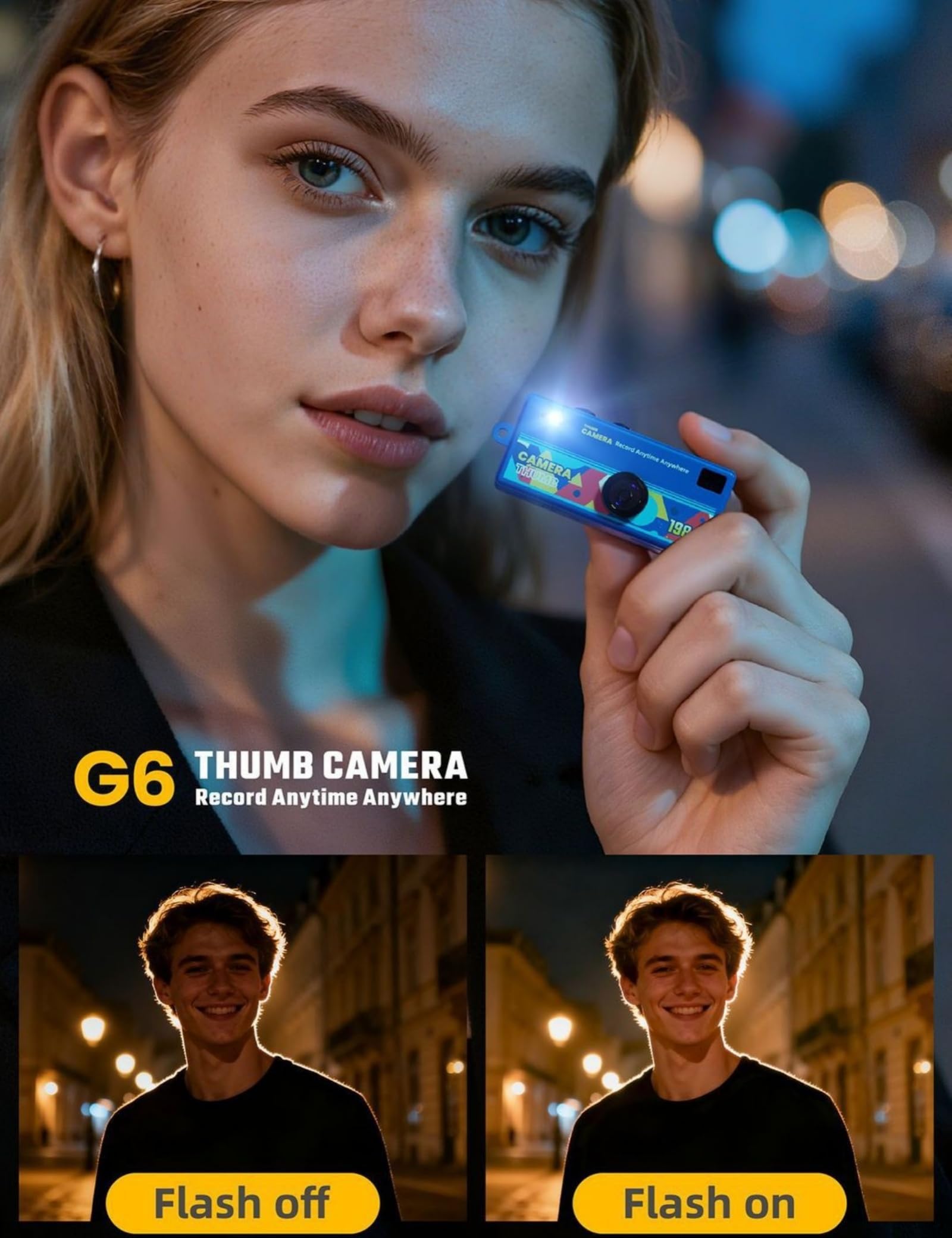 Mini Appareil Photo Numérique Porte-Clés, Caméras Vidéo Compactes avec Carte TF 32 G, Mini Caméra Rétro Porte-Clés, USB-C, Idéal pour Voyages, Vlogging, Divertissement (Jaune)