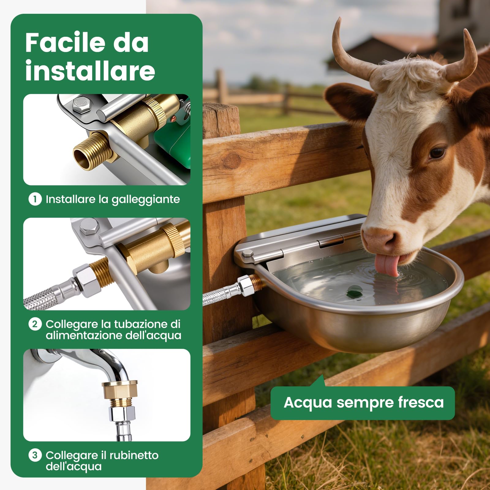 Abbeveratoio Automatico in Acciaio Inossidabile, 4L Abbeveratoio per Cavalli con Valvola Galleggiante in Ottone e Foro di Scarico, Adatto per Cavalli, Bovini, Capre, Pecore e Cani