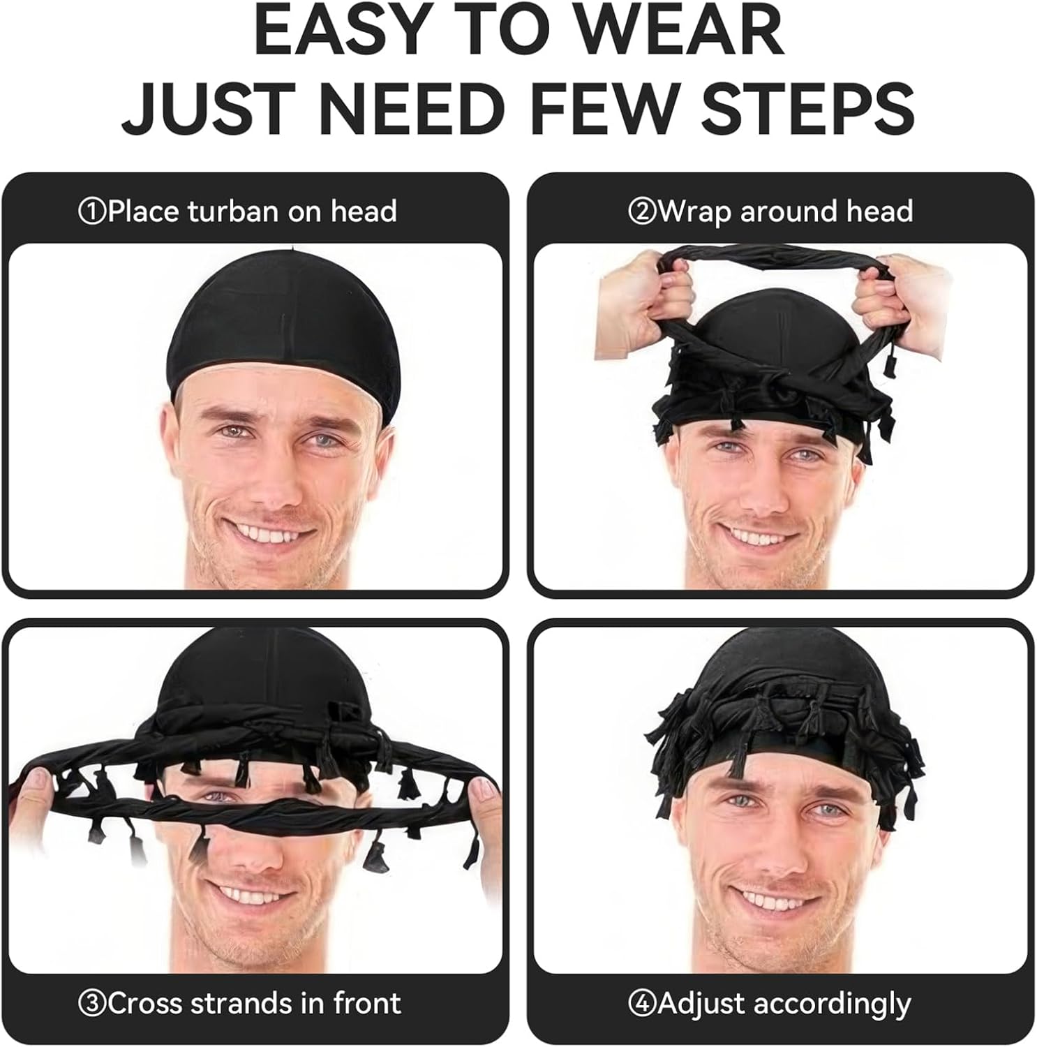 Durags for Men, Satin Lined Halo Turban for Men& Women, Pre-Tied Turban Head Wraps for Braids Dreads - Image 5