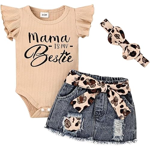 Baby Girl Clothes Newborn Romper Ruffle Sleeve Short Jeans Skirt with Headband Infant Outfits Set 0-18 Months