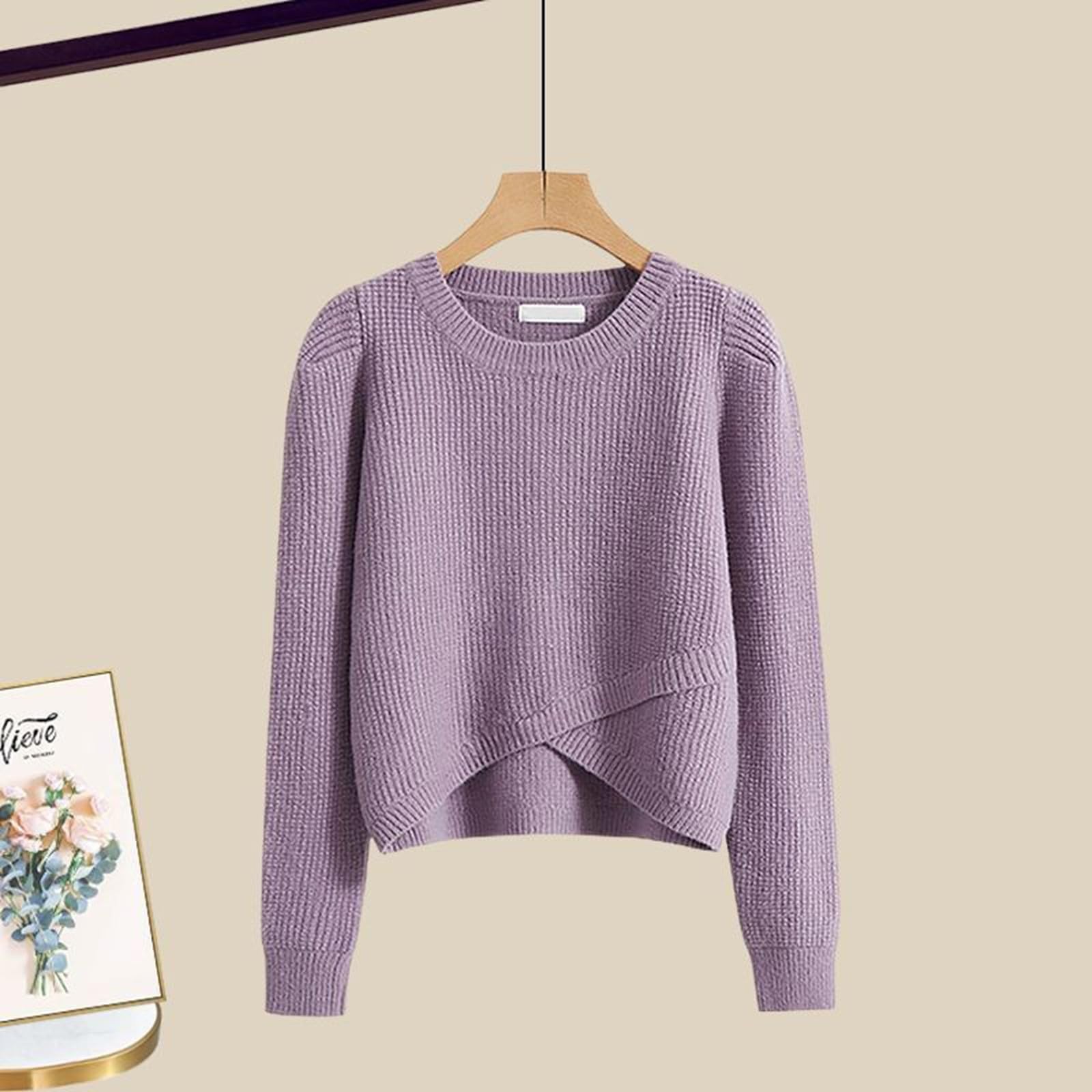 Damen Strickset bestehend aus Pullover und Rock | Zweiteiliges Set in A-Form | Stylisches Waffelstrick Outfit und passender Midirock