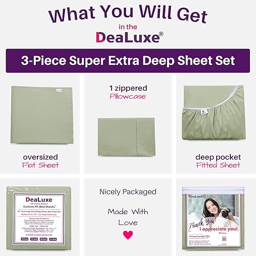 Miniatura 17 de Juego de sábanas de tamaño matrimonial – Juego de sábanas de bolsillo profundo – Juego de 4 piezas con sábana bajera de 21 pulgadas, sábana encimera