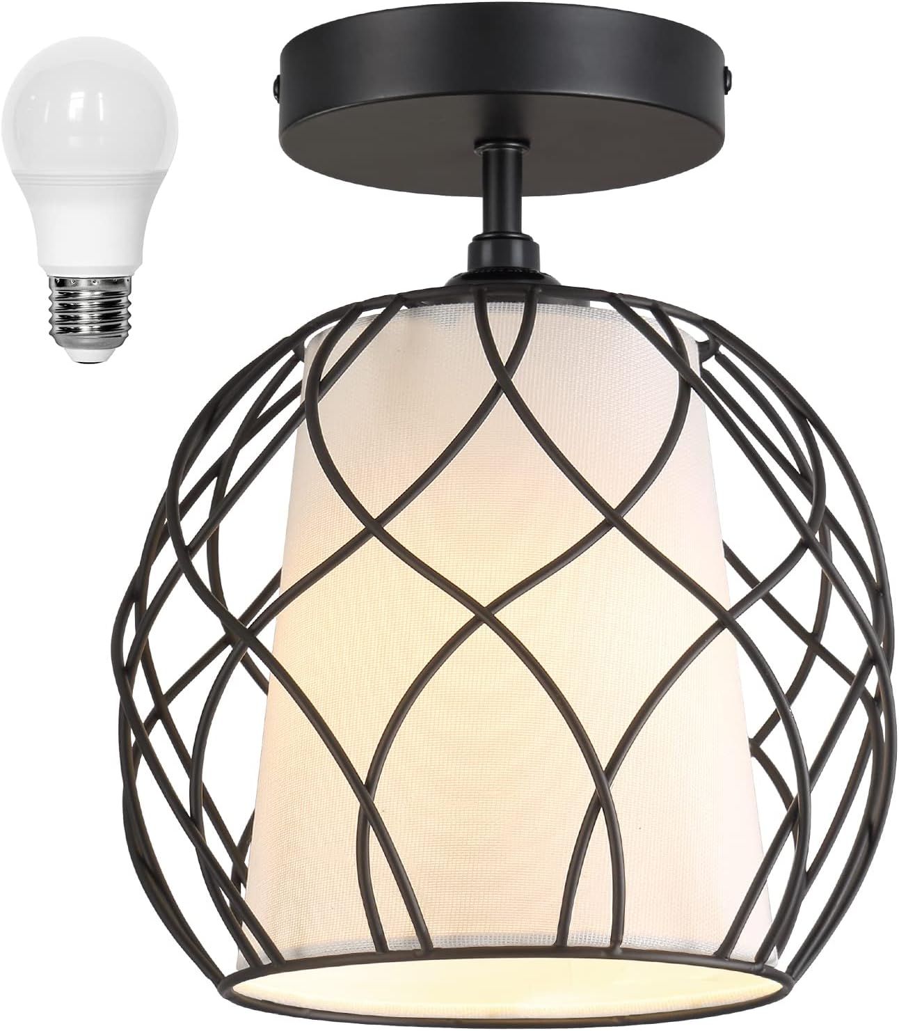 Ruzectt Semi Flush Mount Ceiling Light Fixture, Black Metal Frame
