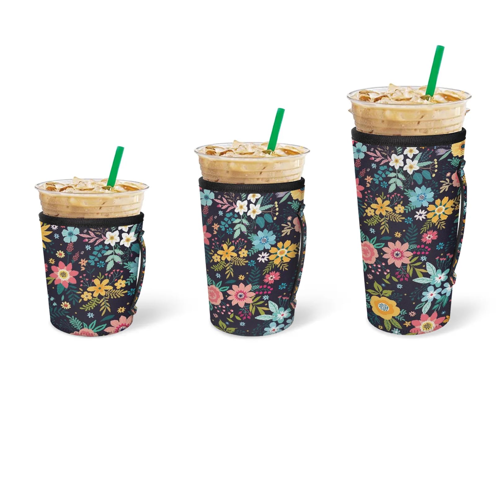 Reusable Iced Coffee Cup Sleeve - Insulated Neoprene Drink Sleeve for Cold and Hot Beverages Coffee Coolies Insulator Sleeves with Handle Beverage