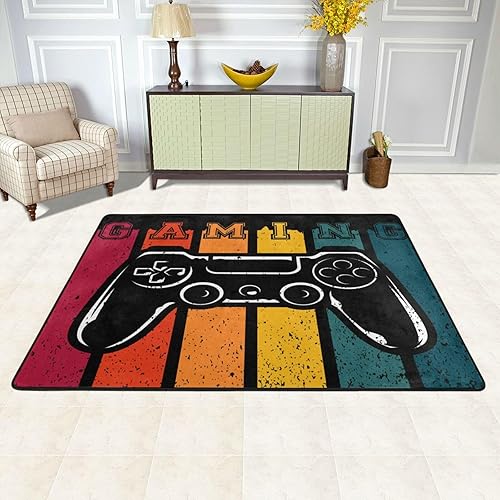 Miniatura 6 de Tapete retro con temática de videojuegos, antideslizante, de microfibra suave, lavable, para el interior, para sala de estar, dormitorio, oficina,