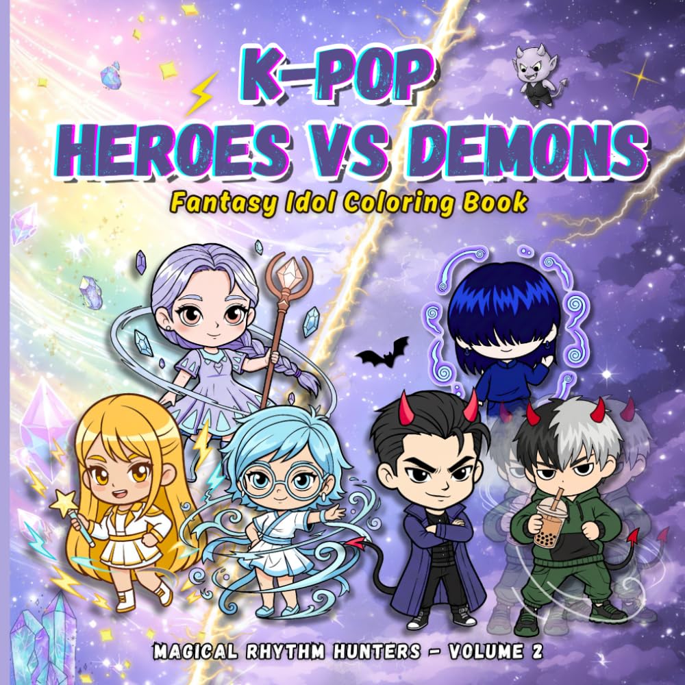K-Pop Heroes vs Demons: A Fantasy Idol Story & Coloring Book | 60 Bold & Easy Pages of Music, Magic & Adventure | Magical Rhythm Hunters: Volume 2 | ... Fans | 8.5 x 8.5” (Magical Demon Hunters)
