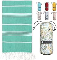 Vista 22 de BAY LAUREL Turkish Beach Towel with Travel Bag 39 x 71 Quick Dry Sand Free Lightweight Large Oversized Towels Light - (Aqua with Blue Floral Bag)