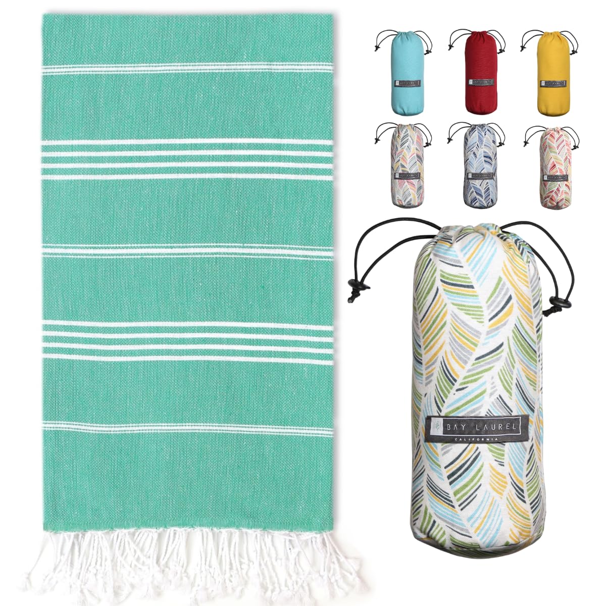 BAY LAUREL Turkish Beach Towel with Travel Bag 39 x 71 Quick Dry Sand Free Lightweight Large Oversized