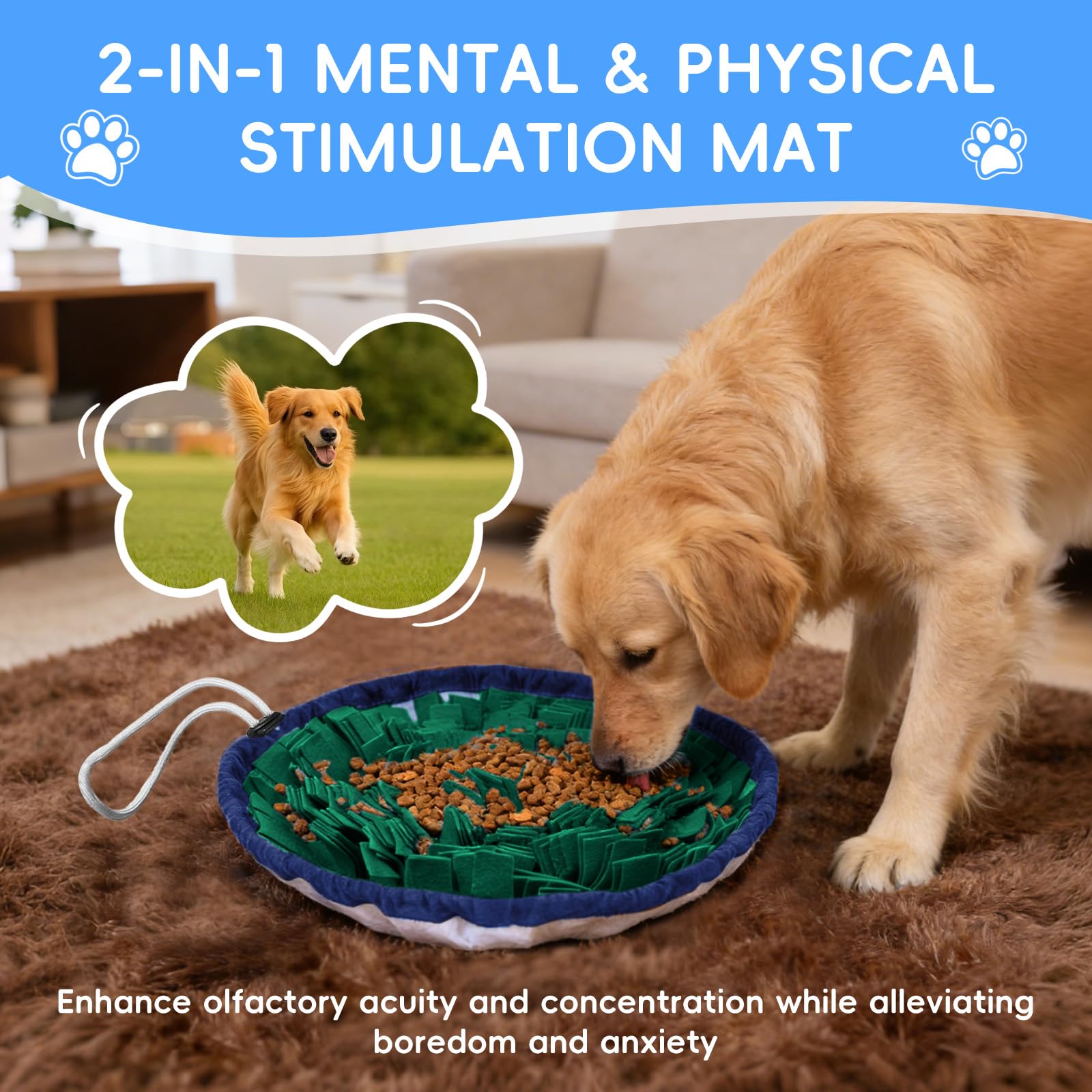 Tappeto Olfattivo Cane, 48 cm Foraggiamento Tappeto per Cani, Giochi per Cani, Lavabile Antiscivolo Tappetino Puzzle per l'allenamento Olfattivo Lo Slow Food e Il Sollievo dallo Stress