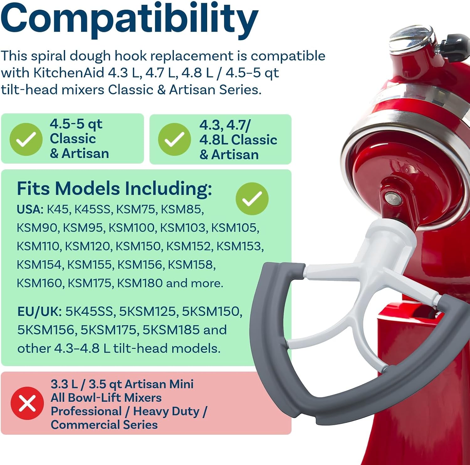 Flex Edge Beater for KitchenAid 4.5-5 Quart Tilt-Head Stand Mixers Artisan & Classic Series by MMOBIEL - Aluminum Flat Beater Paddle with Flexible Silicone Edges Bowl Scraper - Hand Wash Only image 2