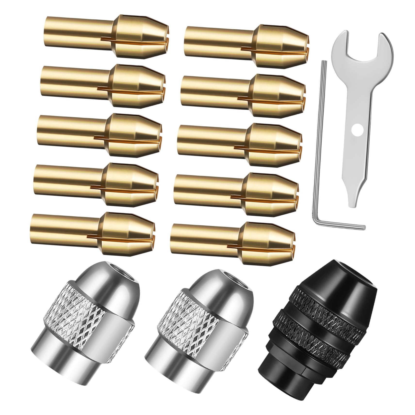 HOLIDYOYO 15pc Drill Chuck Collet Set Copper Sandwich Tool Electric Drill Bit Collet Wide Compatibility Design