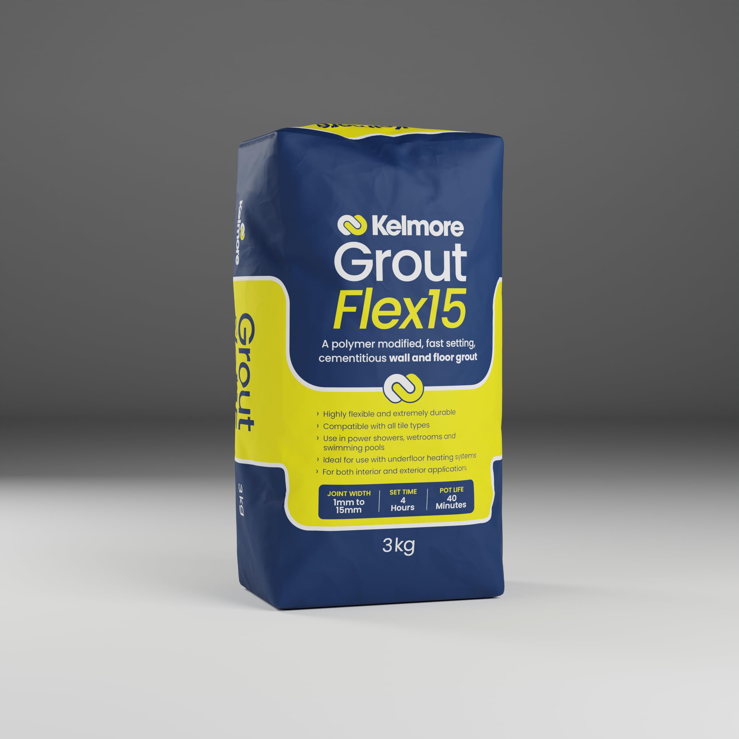 Kelmore Coloured Grout Flexible Grout for Walls, Floors - Choice of 17 Colours (Griege, 3kg)