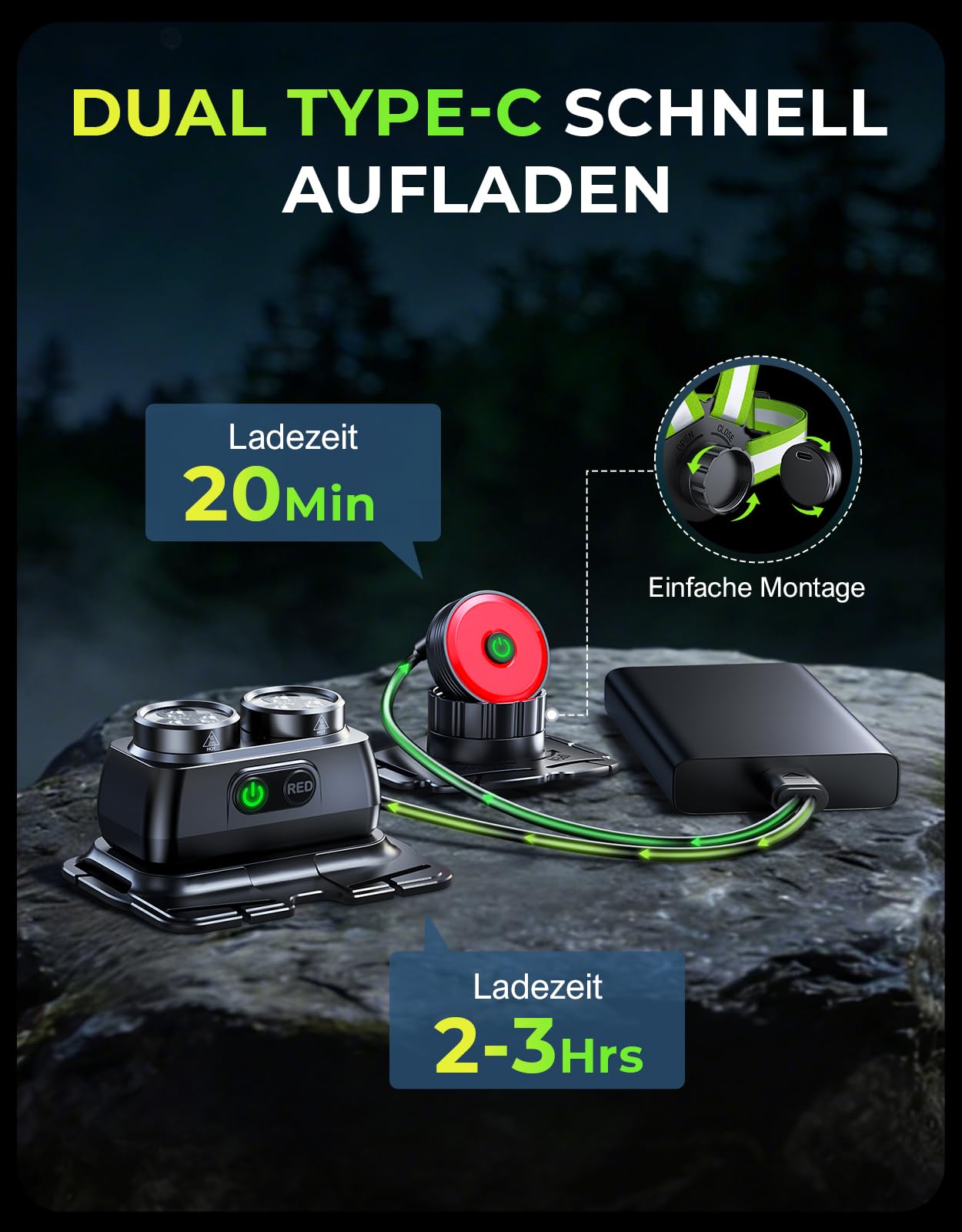 EOIWUY 800 Lumen Ultraleuchtstarkes Lauflampe Joggen mit Rücklicht, 7+2 Lichtmodi Lauflicht, 45° Lichtstrahl & 360°-Reflektorband Brustlampe, IPX4 Wasserdicht, USB Aufladbar, Laufzeit 4-25 Stunden