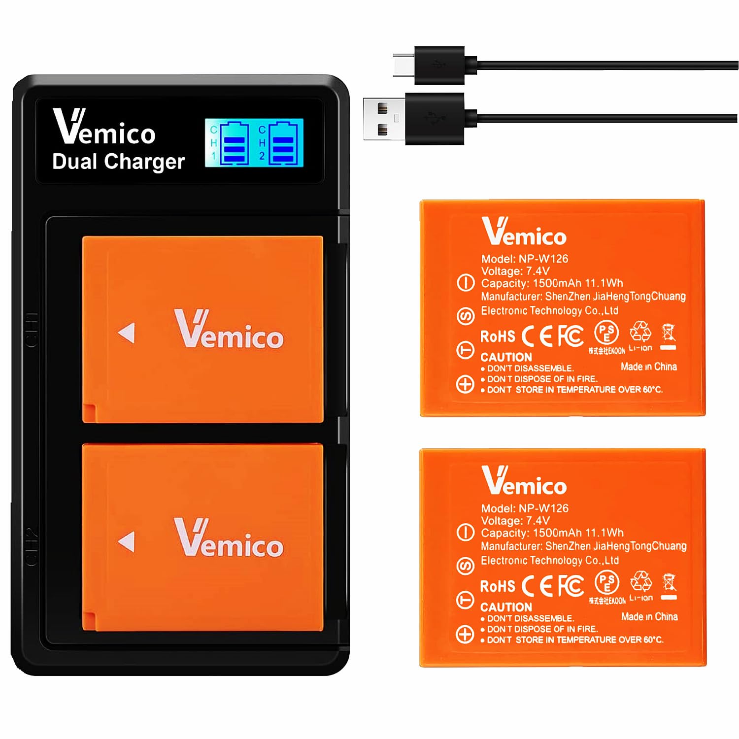 Amazon.co.jp: Vemico NP-W126/NP-W126S バッテリー 2個大容量1500mAh