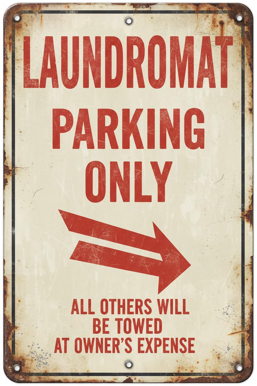 Wall Decor Laundromat Parking Only Sign. All Others Towed. 8x12Inch Metal. Laundry Business Signs Vintage Aluminum Plates Printed