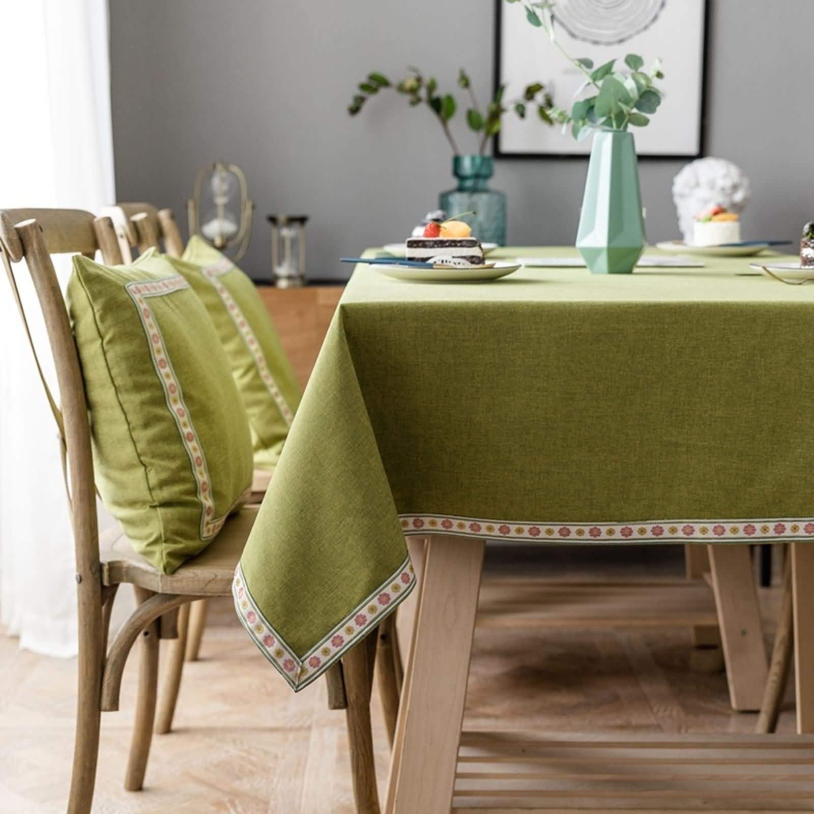 Mantel Lavable Rectangular Verde Mesa, Color Sólido, de Poliéster Fácil de Limpiar, 140 x 220 cm, Mantel para Mesa de Centro