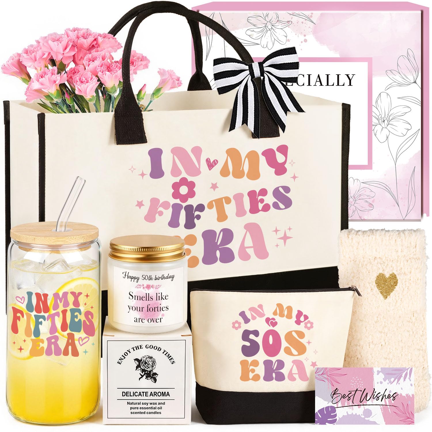 50th Birthday Gifts for Women, Happy 50th Birthday Gifts for 50 Year Old Woman In My 50s Era Gift Basket Unique Turning 50 Year Old Bday Gift Ideas for Her, Mom, Wife, Friend, Sister, Coworker