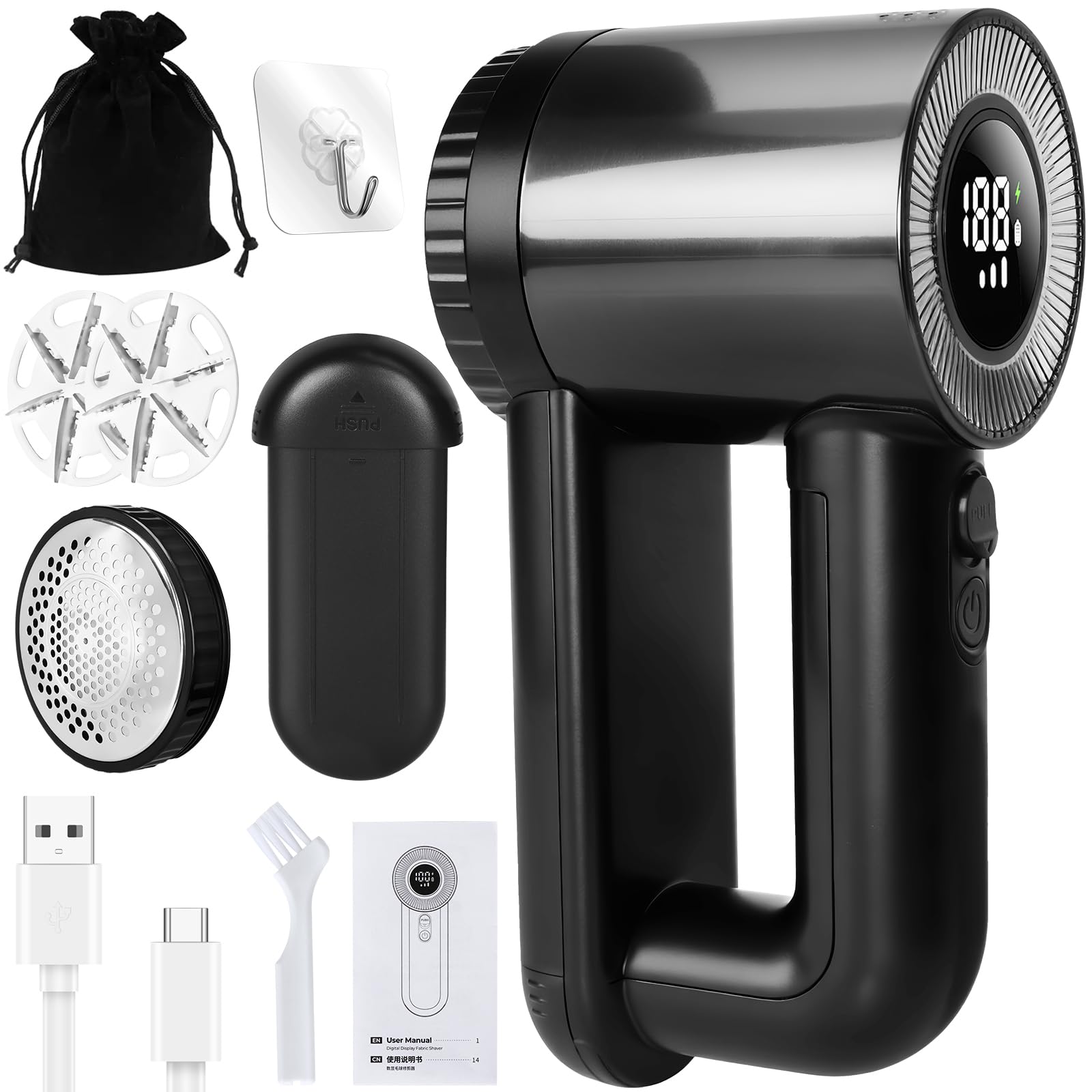 Quitapelusas Electrico Recargable,Quita Bolas de la Ropa,Quitapelusas Electrico Quita Pelusas Ropa,con 2 Velocidades,Cuchilla 2 Hojas,Pantalla LED,Carga USB,para Ropa y Muebles