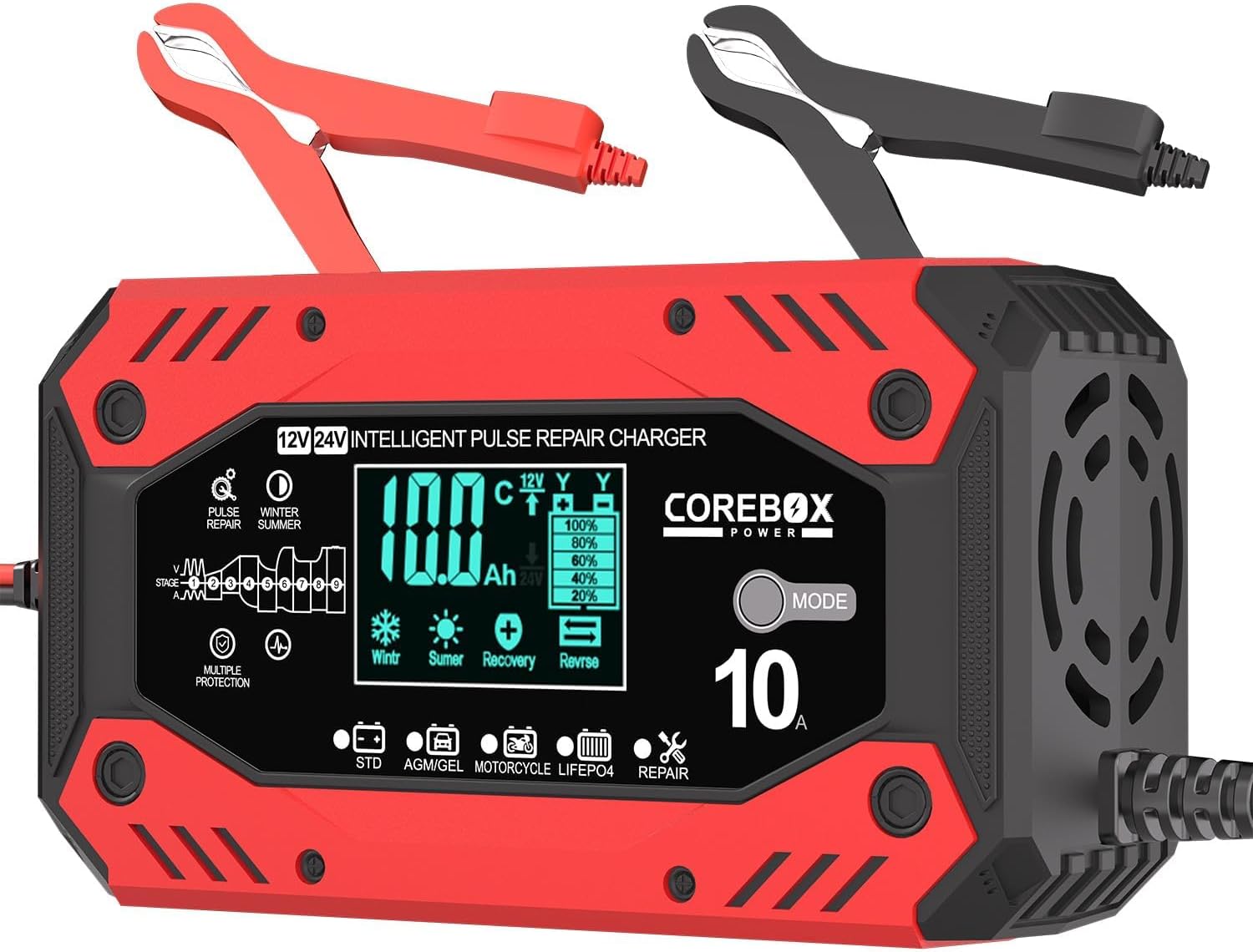 Battery Charger 10-Amp 12V/24V Smart Trickle Charger for Car