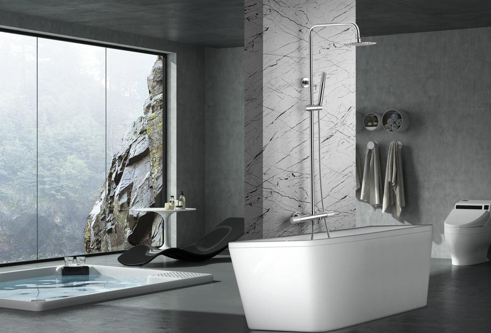 Mice - Conjunto Columna de bañera y ducha con grifo - Barra de ducha con grifería termostática color Cromo - Termostático para bañera - BTD038-B