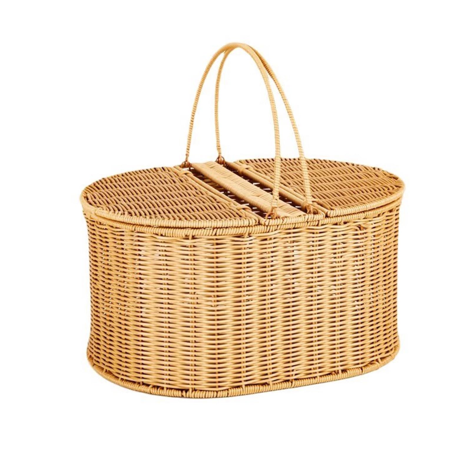 Cestino Picnic in Rattan Intrecciato a Mano,Cestino con Manico, Adatto for Picnic in Famiglia, Gite in Campeggio