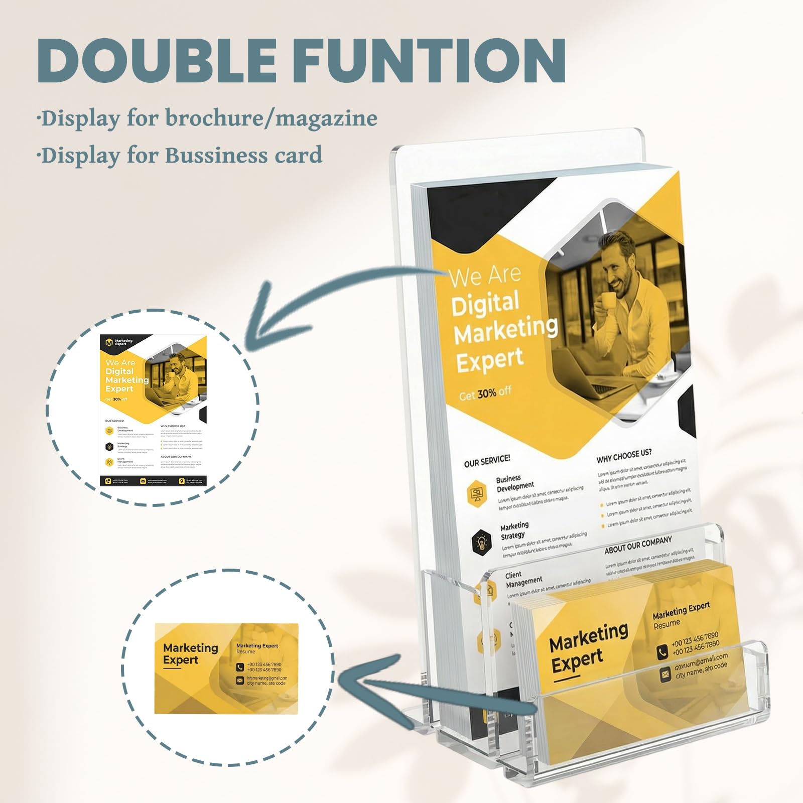 Porte-brochures A5 acrylique transparent lot de 2 avec fente pour cartes de visite support autonome