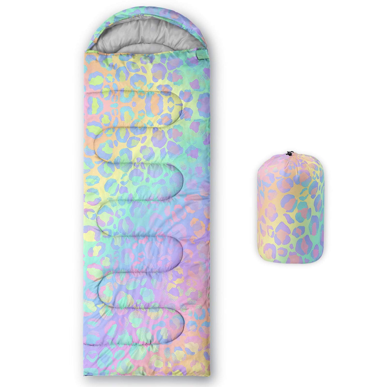 AILONEN Sleeping Bag for Adults Kids Girls Rainbow Leopard Sleep Bag 3 Seasons Outdoor Camping Hiking Travel Lightweight & Waterproof Slumber Bag with Compact Carrying Bag