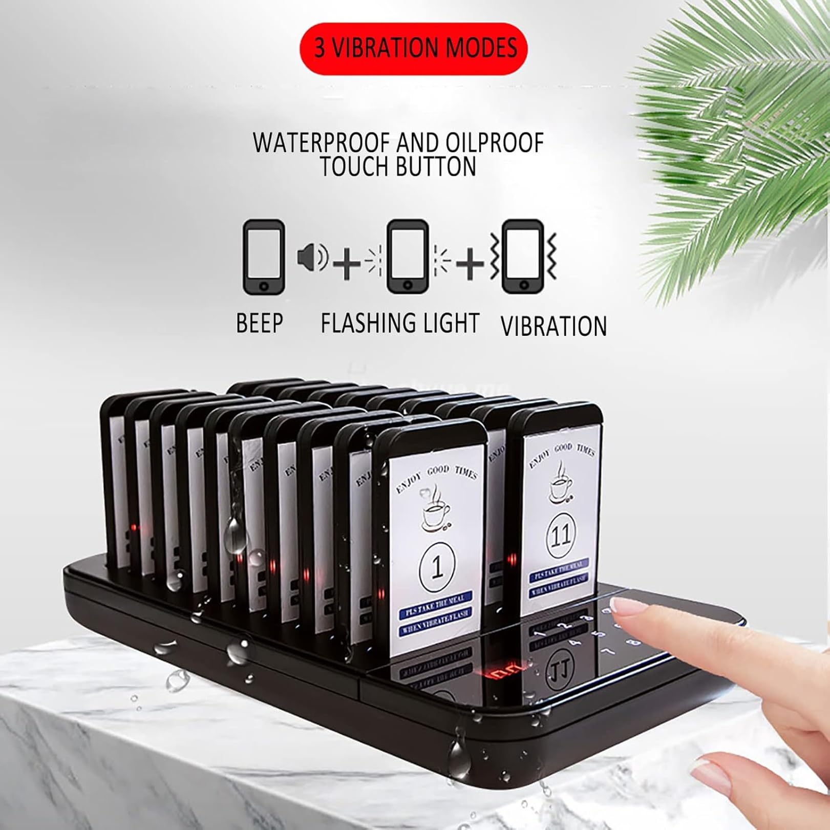 IINCOOY Wireless Restaurant Pager Calling System 20 Coasters Buzzer Vibrator Bell Receiver for Food Truck Bar Coffee Fast Food Bar Cafe