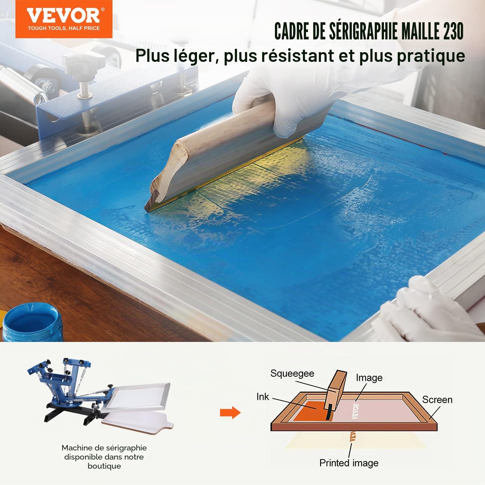 VEVOR Kit de sérigraphie, 2 Cadres de sérigraphie en Aluminium, 50,8 x 61 cm avec Maille de 230 Points, Maille en Nylon Haute Tension et Ruban d'étanchéité pour t-Shirts, Impression à Faire soi-même
