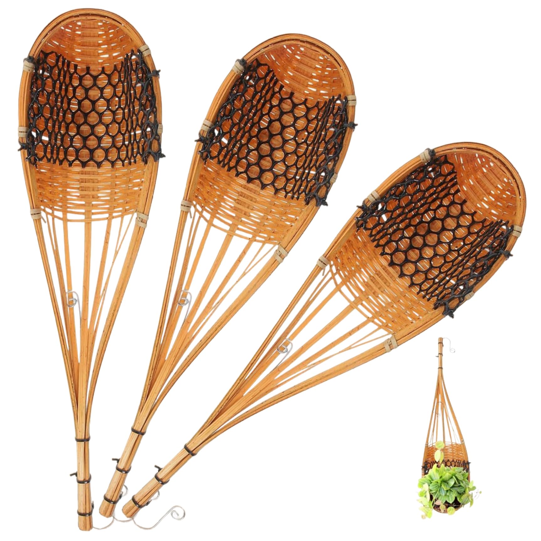 Hintyne Orchid Planter Orchid Basket, 3PCS Bamboo Woven Hanging Planter, Wall Mounted Plant Hanger with Metal Hook, Bird Nest Style Hanging Baskets for Plants Indoor