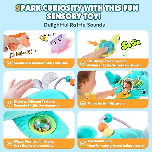 Miniatura 3 de FREYBLI Juguetes para bebés de 6 a 12 meses, juguete suave de aventura oceánica con sonajero, papel arrugado, chirriante, espejo, juguetes