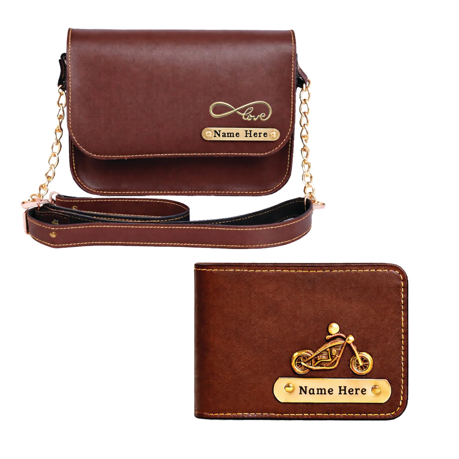 ommiv Customized Anniversary for Couple | Personalized Leather Wallet and Women Sling Bag Couple Gift Set | Wedding Valentine's Day Gift for Couples-picture-43
