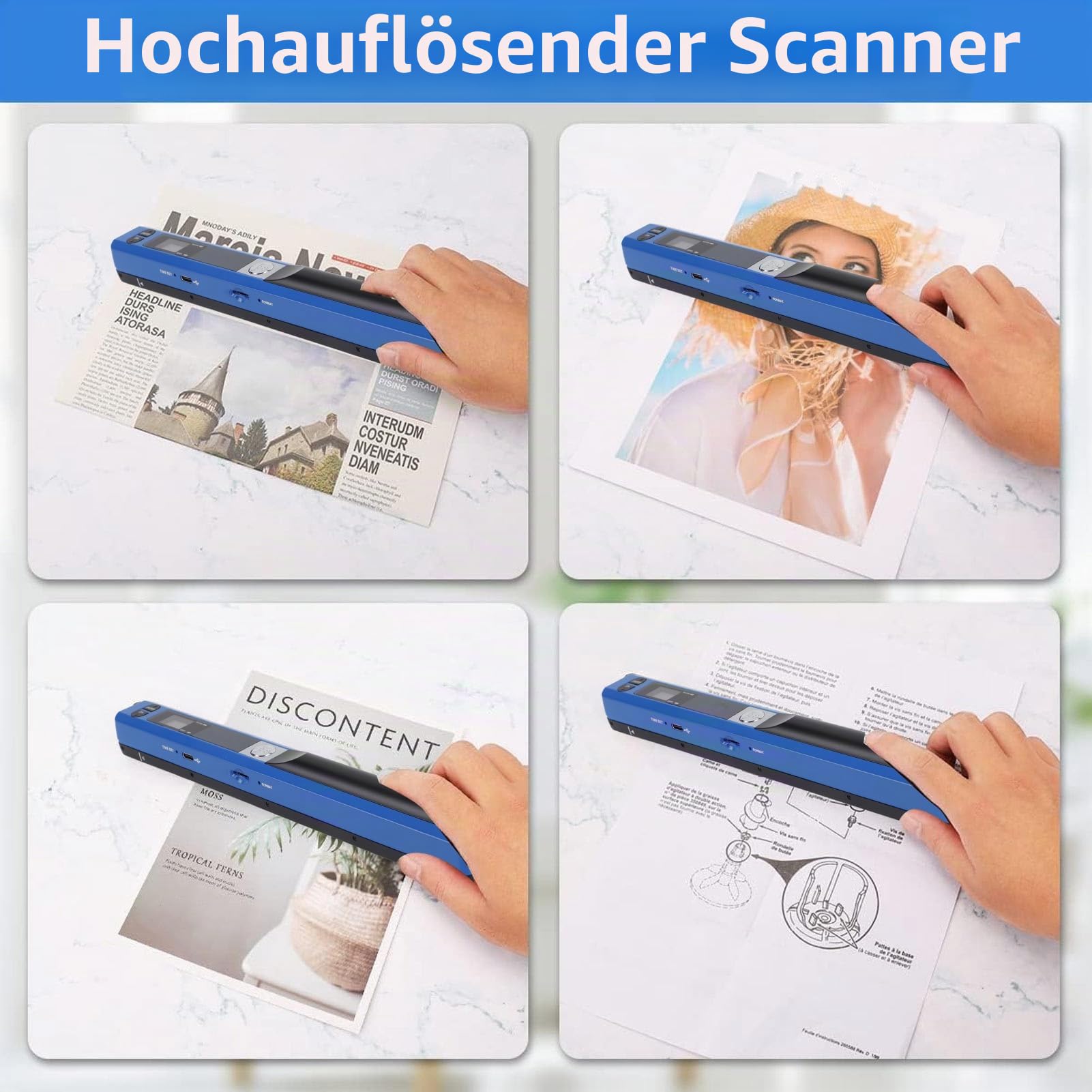 Elprico Tragbarer Scanner, Handheld-A4-Dokumentenscanner mit 900 DPI Auflösung, JPEG- und PDF-Modi, für Büro, Bank und Geschäftsbereich.