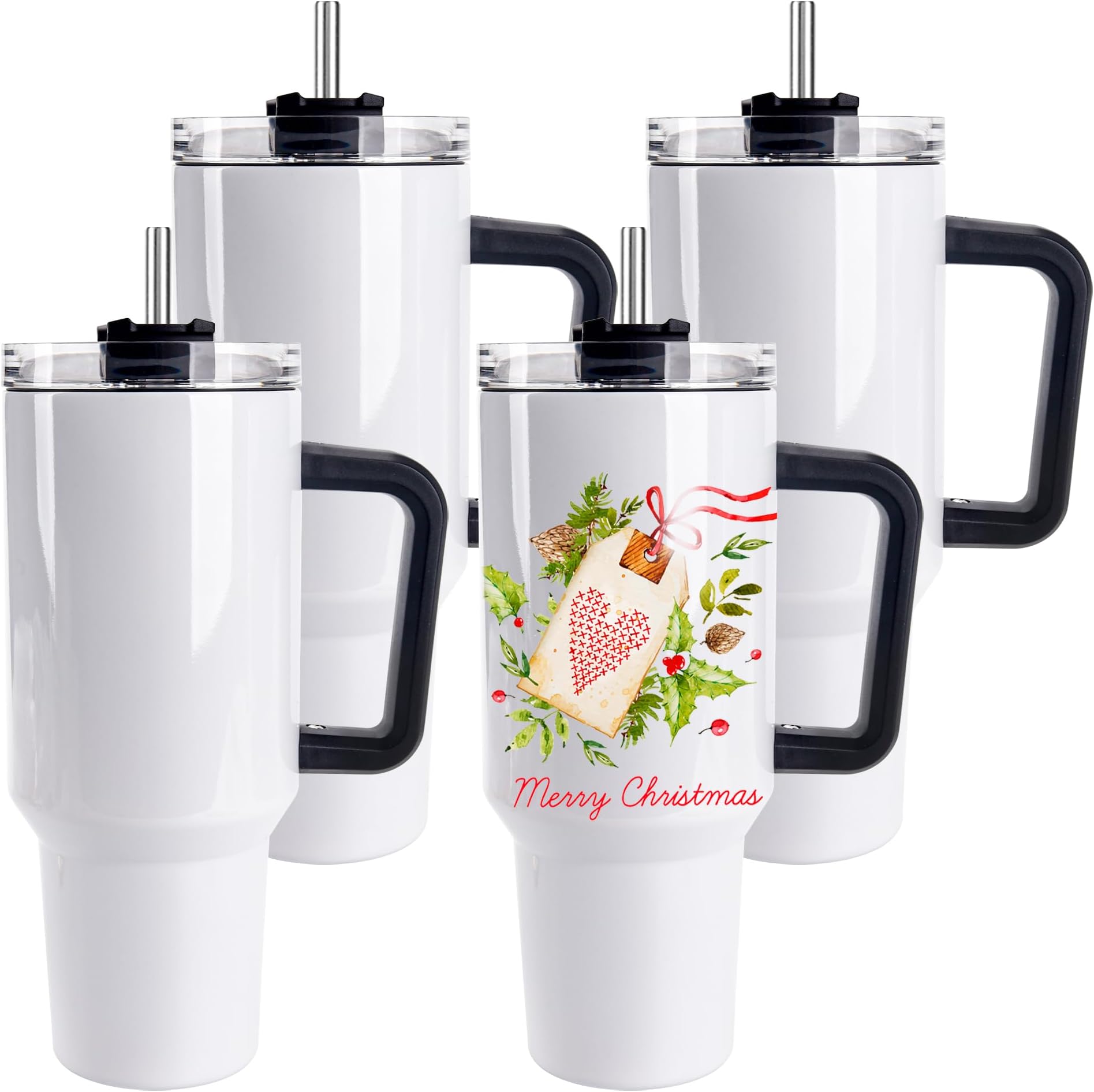 D·S 4 Pack Sublimation Tumblers 40 OZ with Handle Blank Insulated Large Tumbler Bulk, Coffee Travel Cups Stainless Steel Travel Mug for Diy Craft Heat Press Print