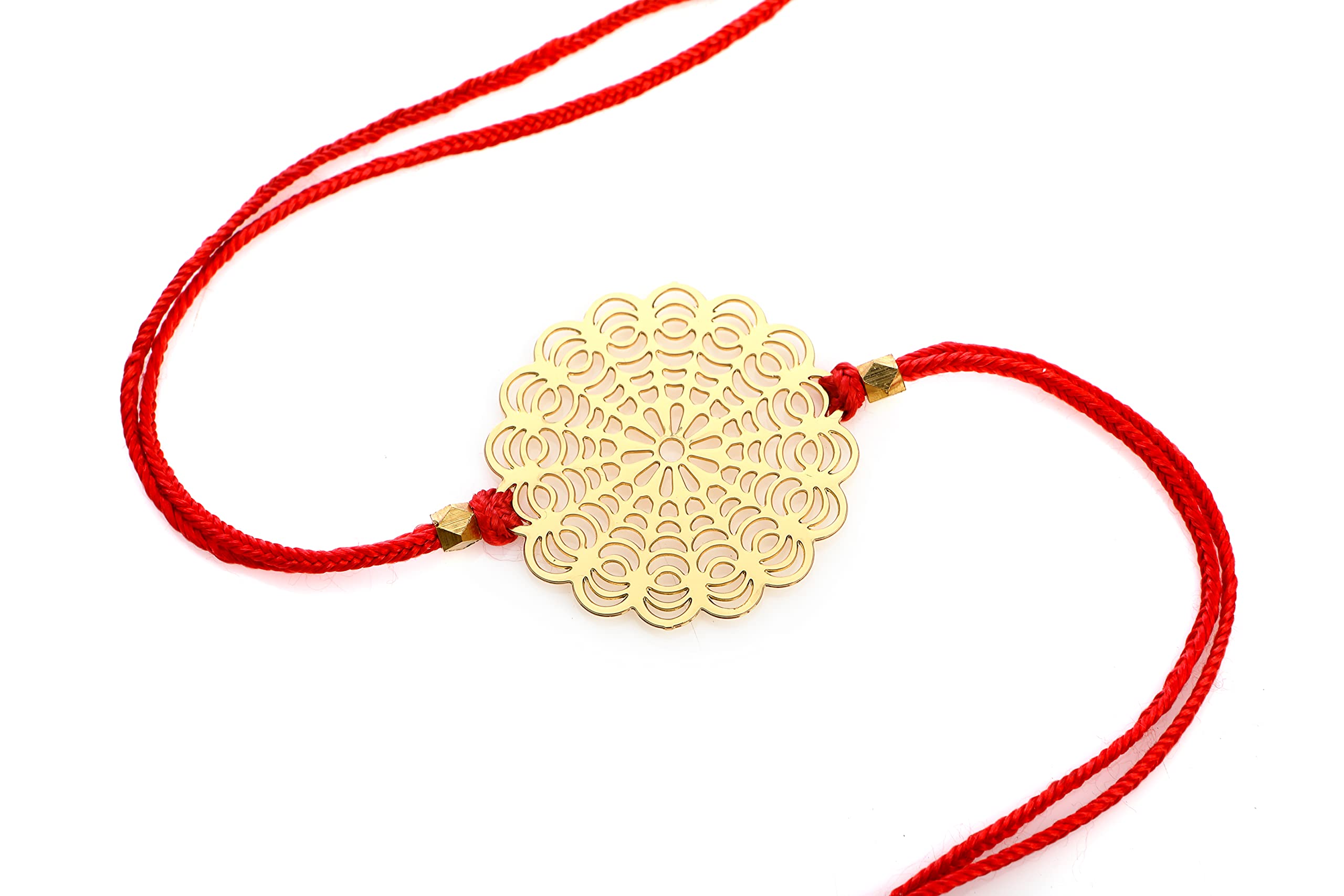 ADORAA's Floral design Rakhi cum keychain ring for Bhai/brother crafted in brass with golden finish