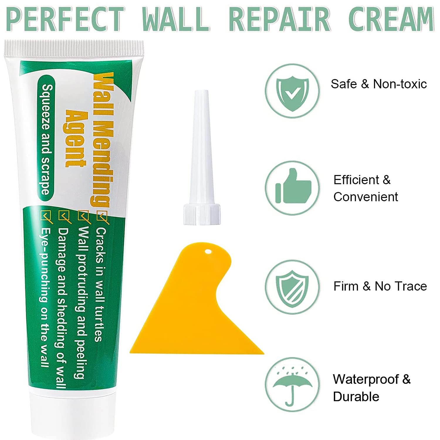3Pcs Wall Repair Cream, Wall Mending Agent, Weatherproof Wall Repair Paste with Scraper and