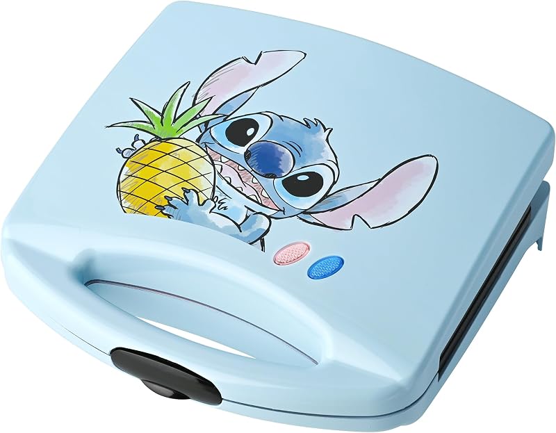 Marcas selectas Disney Lilo & Stitch Sandwichera de queso a la parrilla - Electrodomésticos de cocina - Placas de cocción antiadherentes de cerámica - Prensa para panini - Imprime imagen de puntada - Sandwichera doble