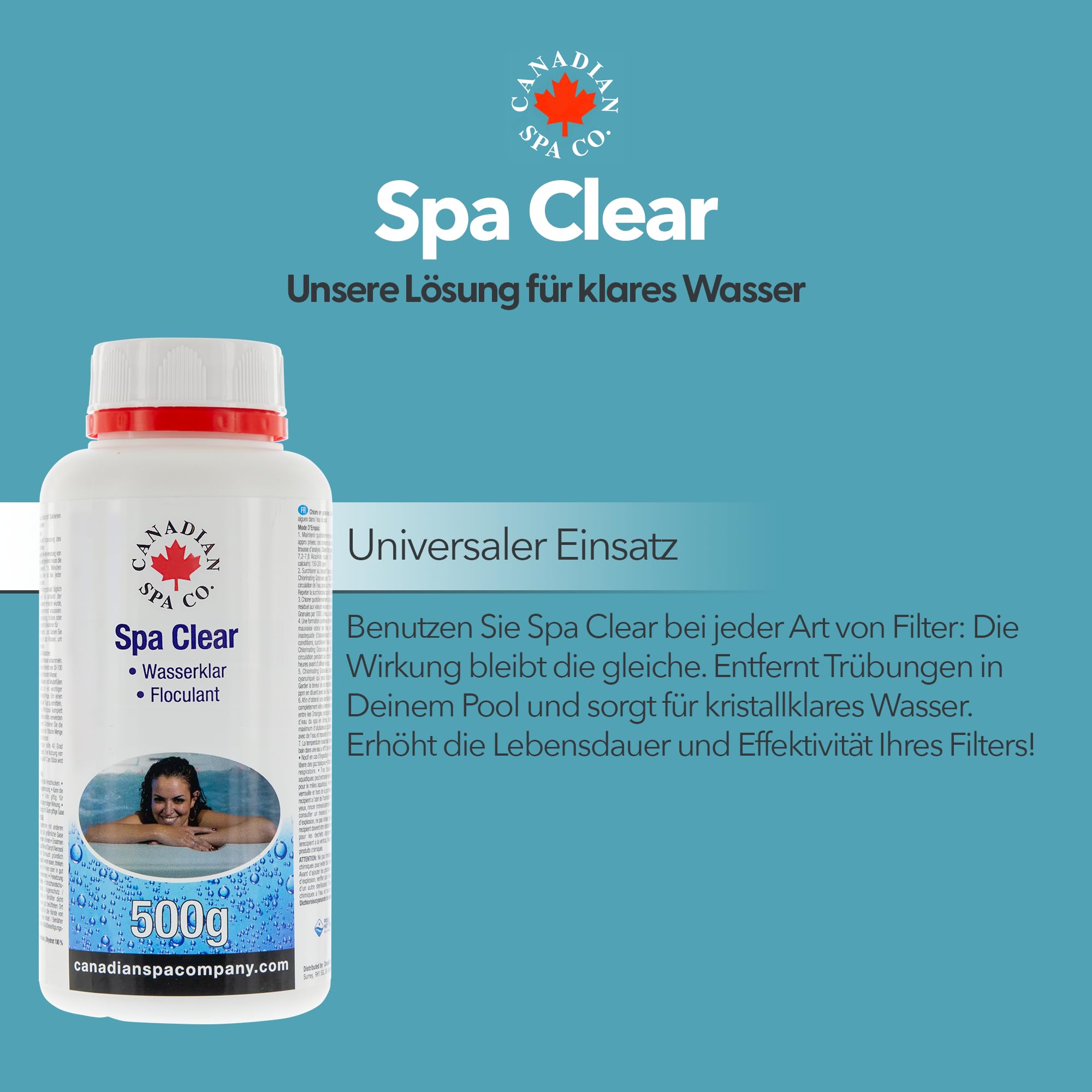 CANADIAN SPA CO. Hot Tub Clear 500 ml, środek klarujący do basenów zapewniający krystalicznie czystą wodę, zapobiega zmętnieniu, do wszystkich typów filtrów