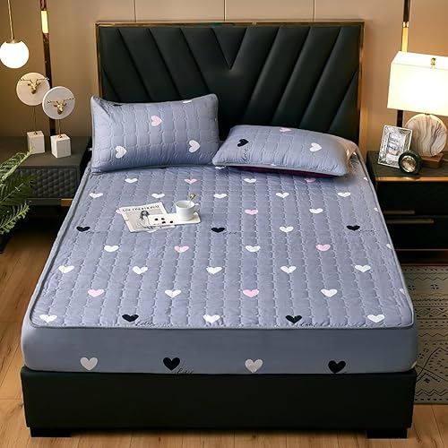 Miniatura 10 de FCLDESHOP Funda de cama, sábanas bajeras gruesas y acolchadas de color sólido, para habitación de los niños, con estampado de animé, geometría, 59.1