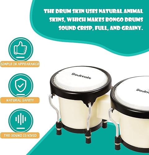 Miniatura 78 de Soulmate Bongo - Juego de tambores de 6 y 7 pulgadas para niños, adultos, principiantes, profesionales, cavidad transparente y metal, instrumentos