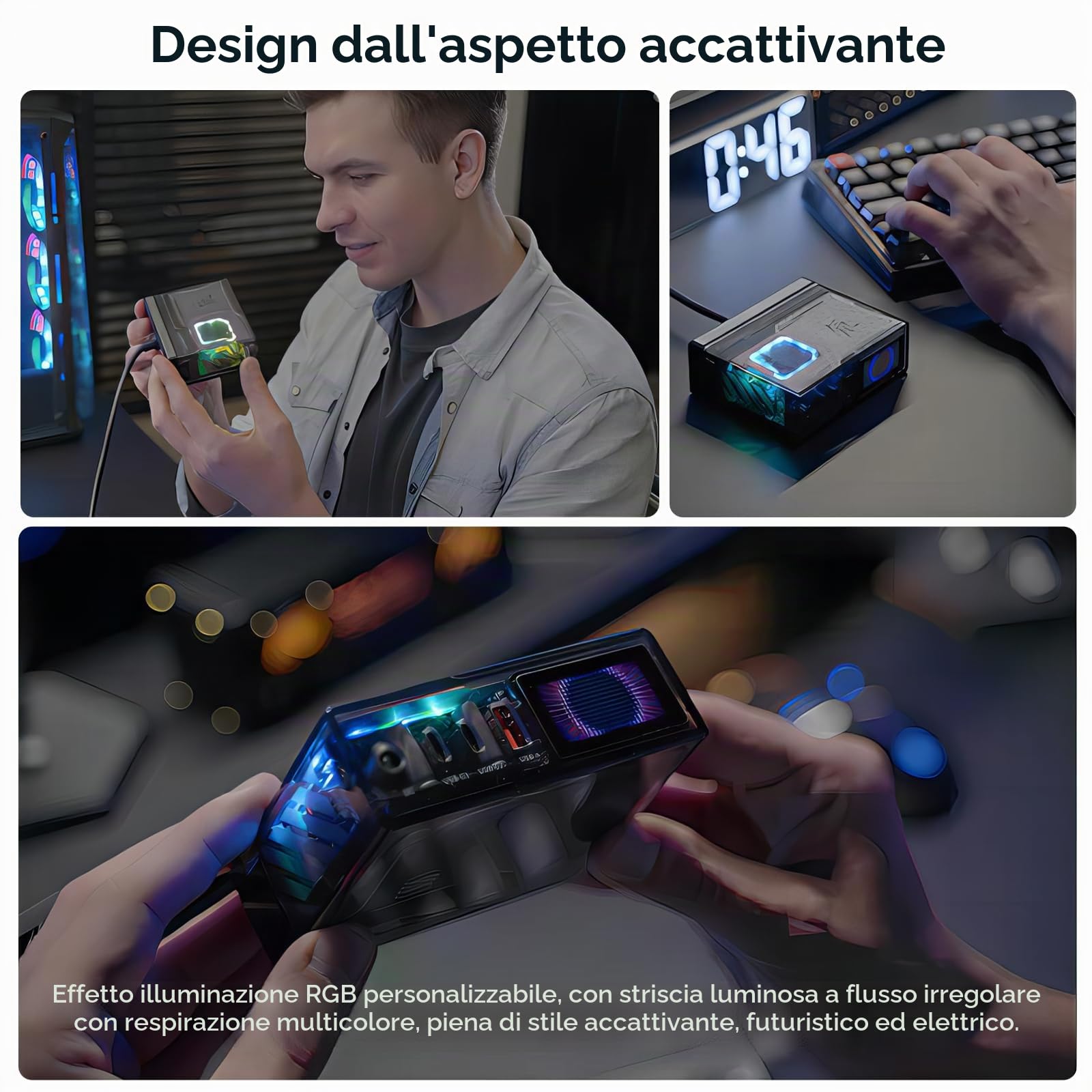 REDMAGIC 150W Caricatore USB C con 2m Cavo, Stazione di Ricarica GAN | 4 Porte (1 DC/2 USB-C/1 USB-A), 3.8cm Display LCD Intelligente per MacBook Pro/Air, iPad Pro, iPhone Serie 17-15, S25 Ultra