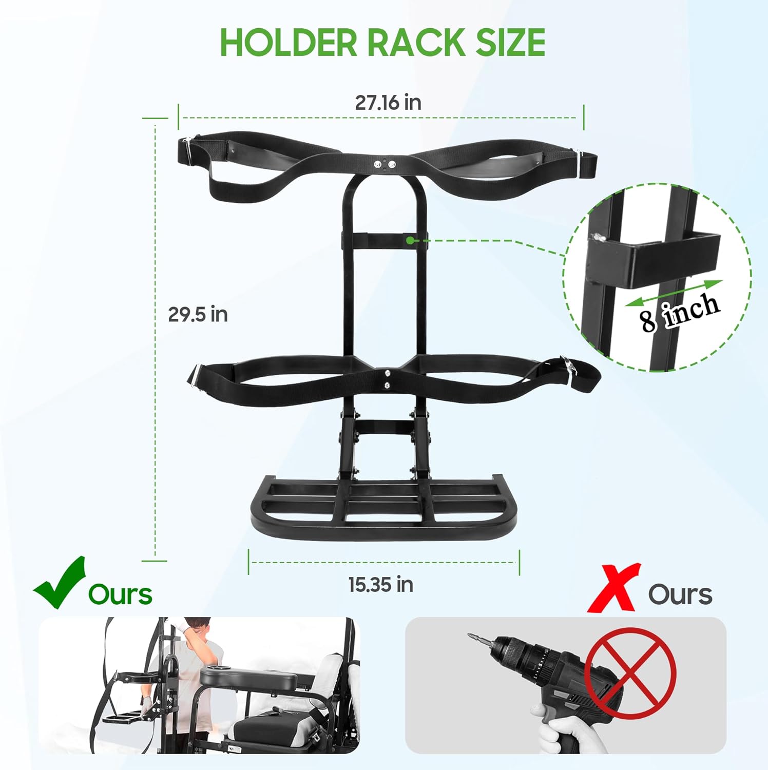 10L0L Universal Golf Cart Bag Holder Rack for Yamaha, EZGO, Club Car Rear Seat Grab Bar, Don't Occupy The Back Seat Space, No Drilling Required, Fits Safety Bar Maximum 8" Wide, Black