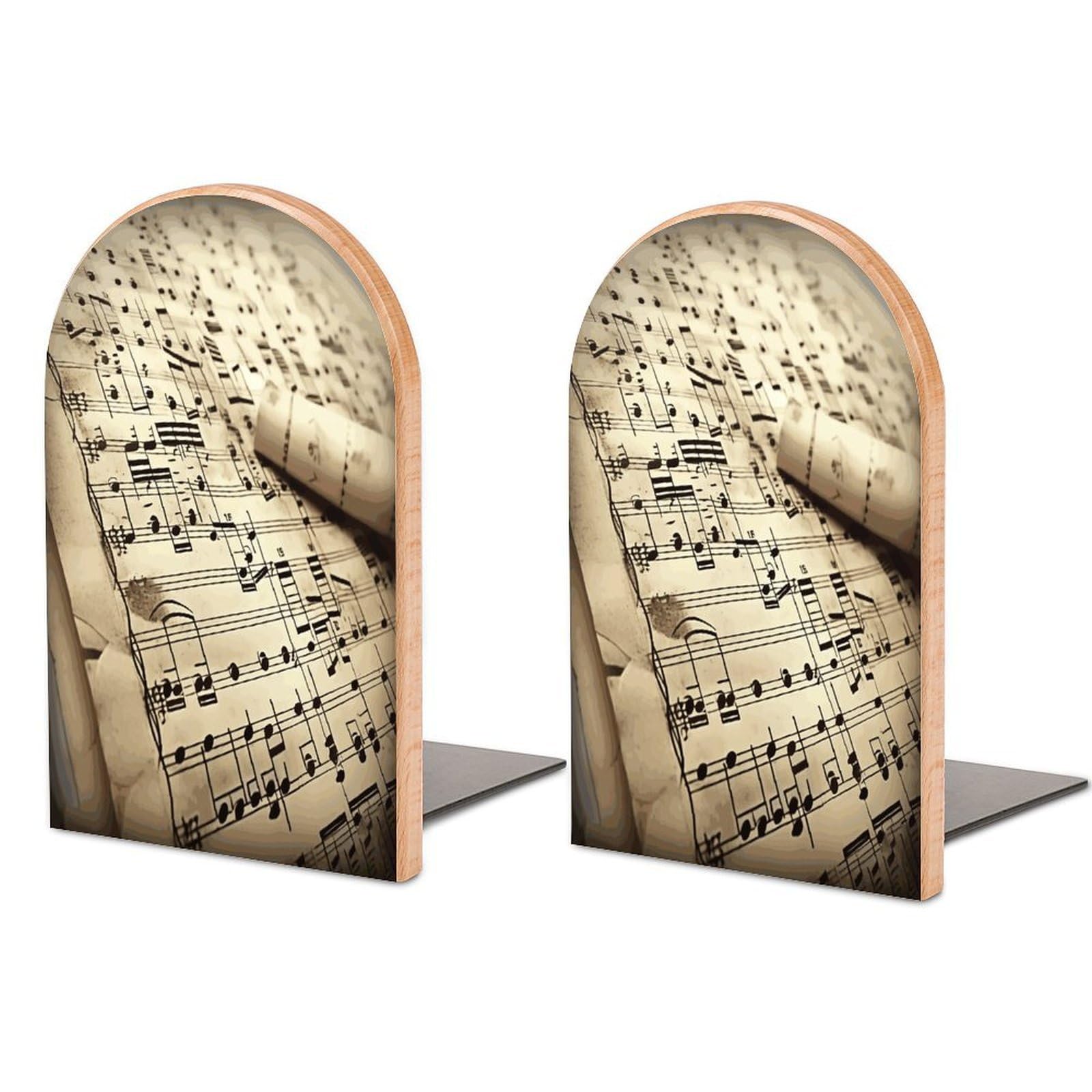 Sheet Music Bookend for Shelves Non-Skid Book Holder Modern Heavy Duty Bookend Stopper Metal Base Wood Book End Books Shelf Holder Home Decorative 1pair 5x3.9x3.1