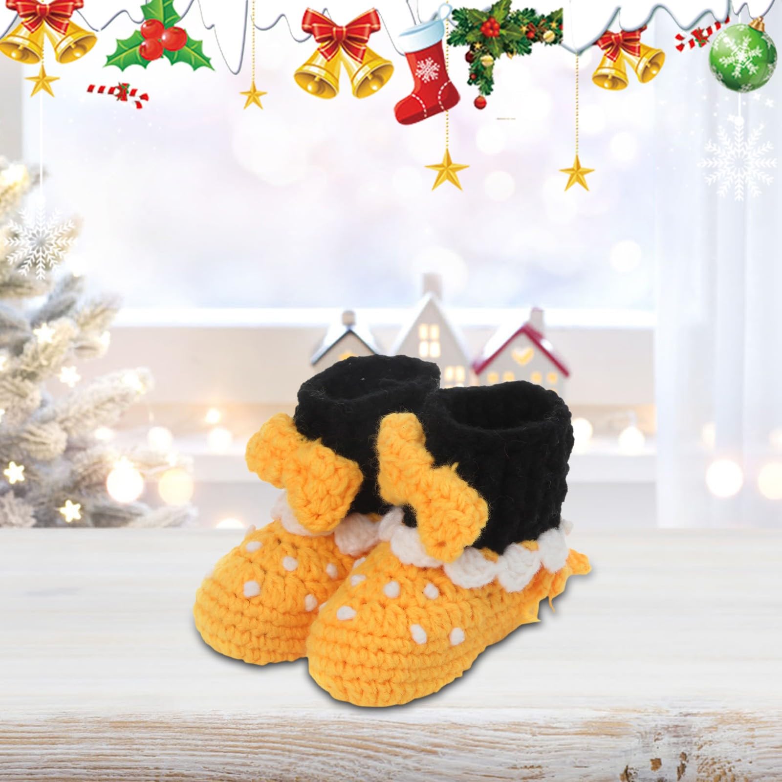 Baby Booties Infant Girl Boy Soft Knit Booties Slippers Socks Shoe Newborn Non Slip First Walking Shoes Winter Boots (Yellow, 0-3 Months)