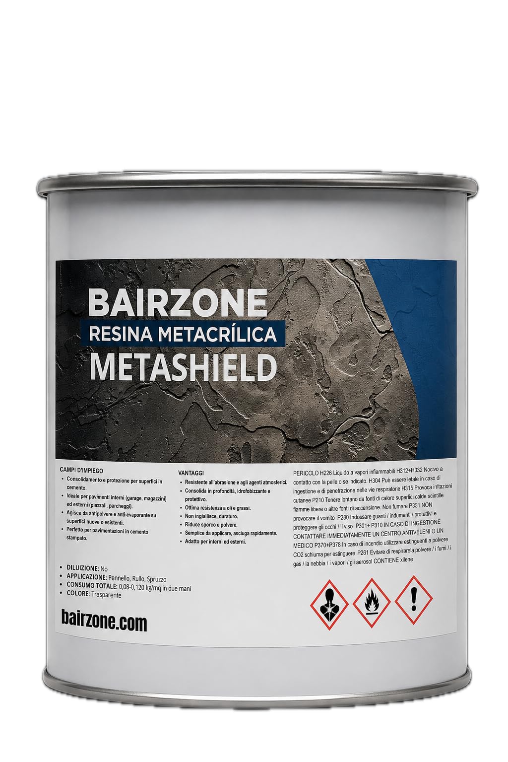 BAIRZONE METASHIELD: la resina transparente para cemento estampado. Protección y brillo efecto mojado para suelos interiores y exteriores. 5 litros