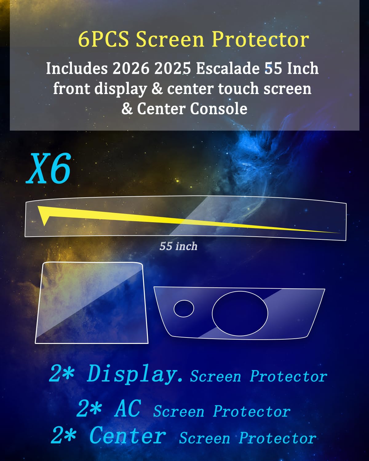 Photo 1 of ?6pcs?EUEKY For 2025 Escalade screen protector 2 Set of 2026 2025 Cadillac Escalade 55 Inch front display &center touchscreen & Center Console Screen Protector 2026 Escalade Accessories 2025 - Removes Without Residue -HD