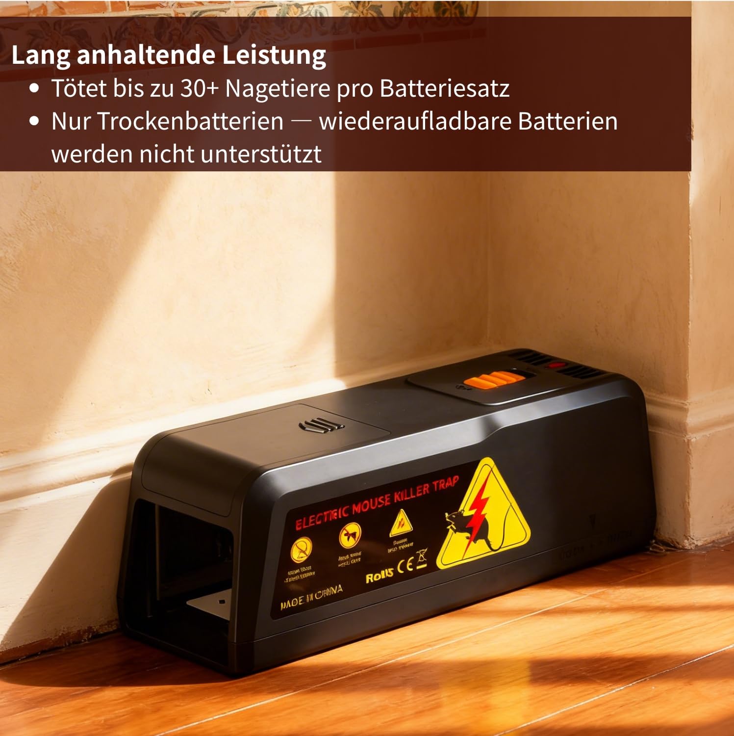 Hochspannungs-Elektrofalle für Mäuse (2800 V), mausefalle, Mäuseplage, Wiederverwendbare, Giftfreie Schädlingsbekämpfung für Innen und Außen, Starke & hygienische Lösung, schmerzfreie Tötung