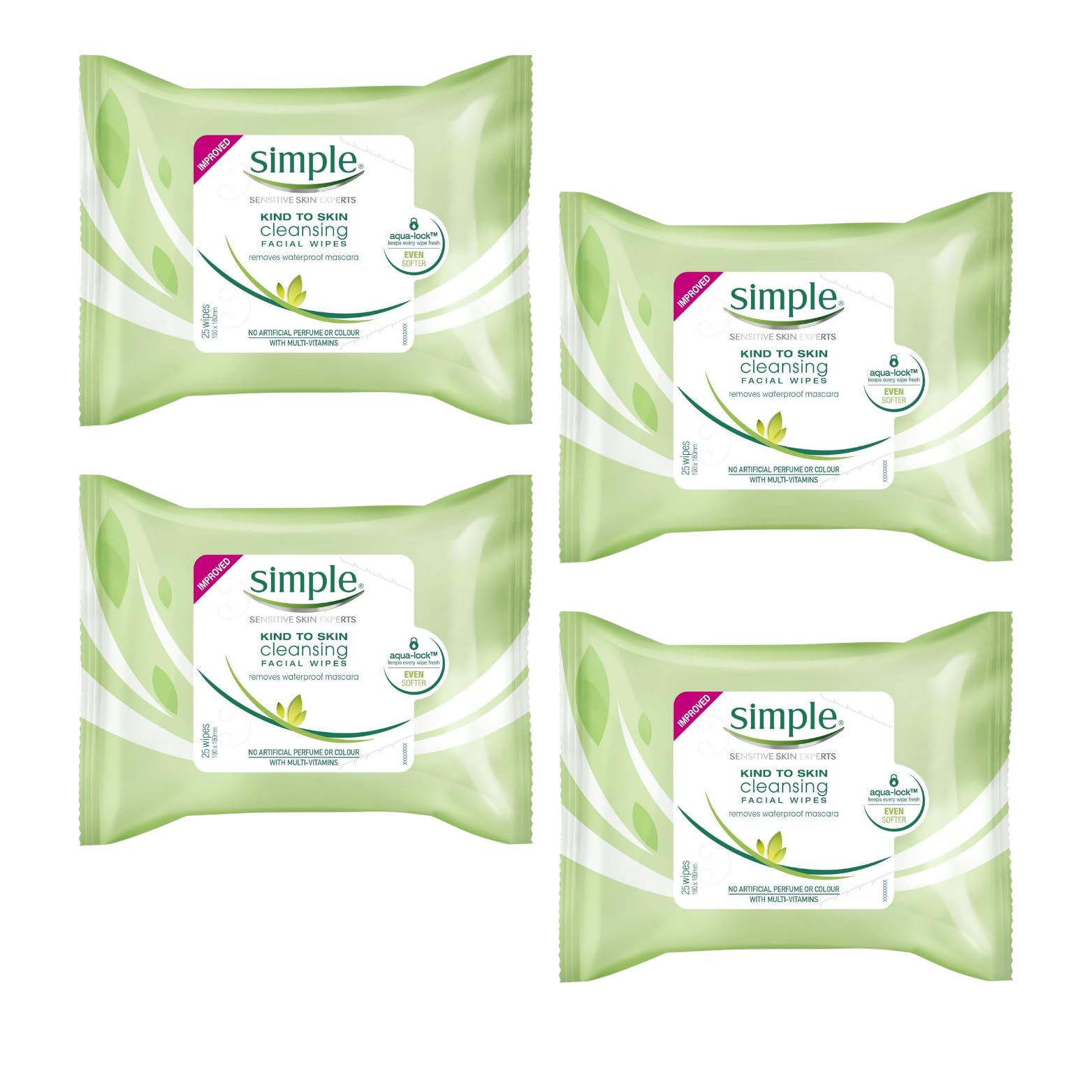 Kind To Skin Cleansing Bundle with 25 Simple Facial Wipes For Sensitive Skin - Home & Hatch Bundle (Pack of 4)