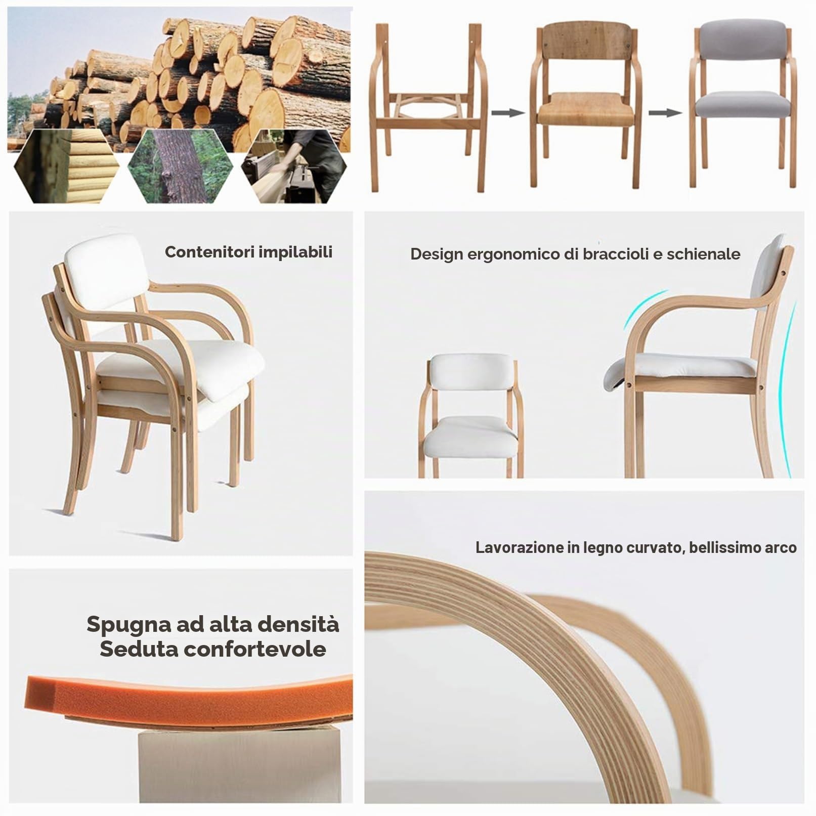 Sedie da pranzo in legno massello con braccioli, sedia da cucina imbottita, poltrona da soggiorno con schienale moderno, ufficio, tempo libero, lounge, reception, caffè, sedie decorative con braccioli